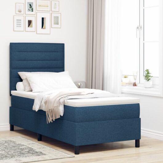vidaXL Box Spring Bed with Mattress & LED Blue, 80 x 200 cm Fabric