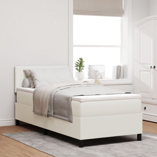 vidaXL Box Spring Bed with Mattress & LED Cream 100x200 cm Corduroy Fabric