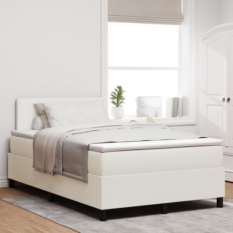 vidaXL Box Spring Bed with Mattress & LED Cream 120x200 cm Corduroy Fabric