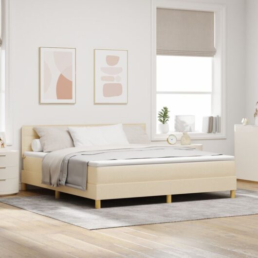 vidaXL Box Spring Bed with Mattress & LED Cream 180x200 cm Fabric