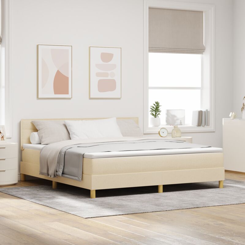 vidaXL Box Spring Bed with Mattress & LED Cream 180x200 cm Fabric