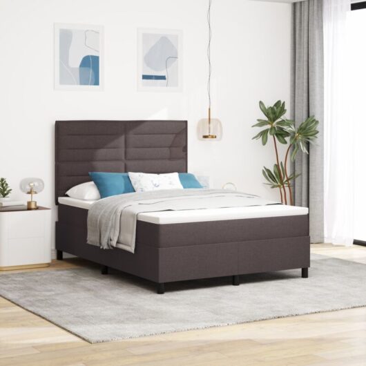 vidaXL Box Spring Bed with Mattress & LED - Dark Brown, 140 x 200 cm, Fabric