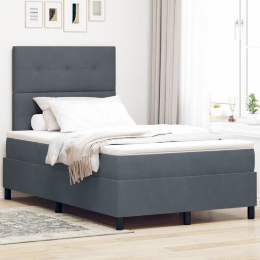 vidaXL Box Spring Bed with Mattress & LED Dark Grey 120x190 cm Velvet