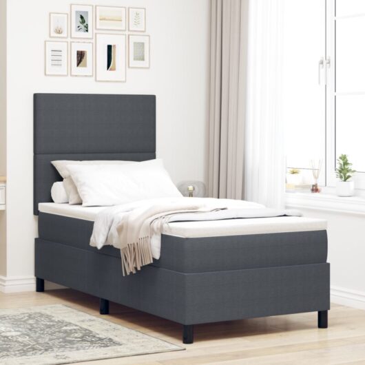 vidaXL Box Spring Bed with Mattress & LED Dark Grey 80x200 cm Corduroy Fabric