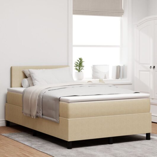 vidaXL Box Spring Bed with Mattress & LED Light Green Grey Small Double Corduroy Fabric