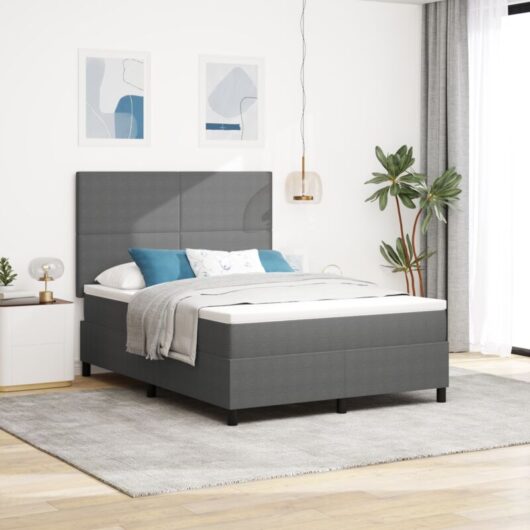 vidaXL Box Spring Bed with Mattress & LED Light Grey 140x200 cm Corduroy Fabric