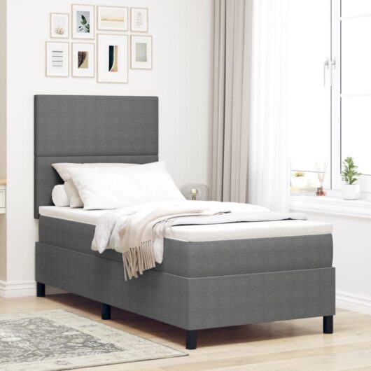 vidaXL Box Spring Bed with Mattress & LED Light Grey 80x200 cm Corduroy Fabric