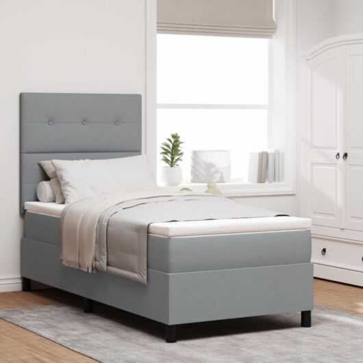 vidaXL Box Spring Bed with Mattress & LED Light Grey 90 x 200 cm Fabric
