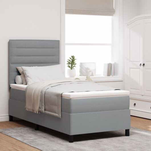 vidaXL Box Spring Bed with Mattress & LED Light Grey 90x200 cm Fabric