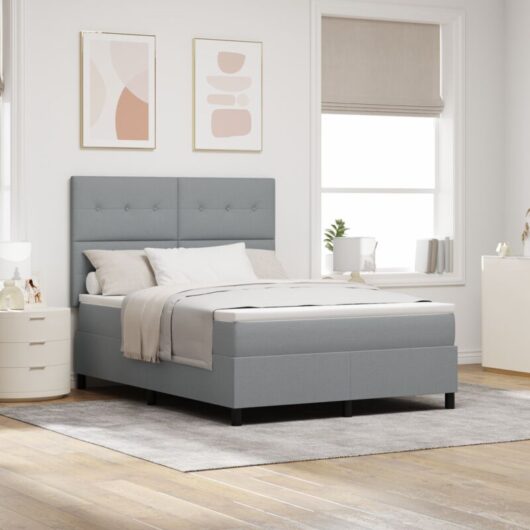 vidaXL Box Spring Bed with Mattress & LED Light in Grey, 140 x 200 cm Fabric
