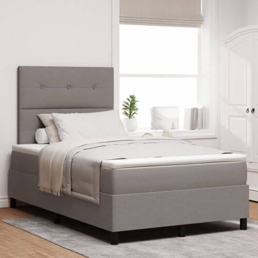 vidaXL Box Spring Bed with Mattress & LED - Taupe - 120 x 200 cm - Fabric