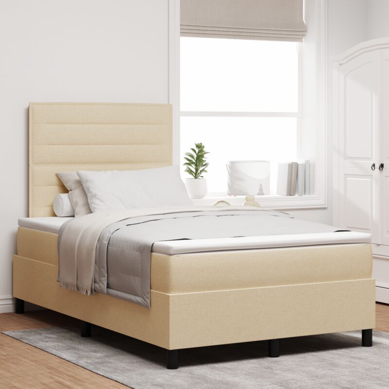 vidaXL Box Spring Bed with Mattress & LED in Cream, 120 x 200 cm, Fabric