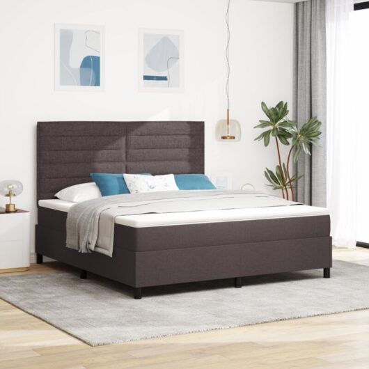 vidaXL Box Spring Bed with Mattress & LED in Dark Brown, 180 x 200 cm Fabric