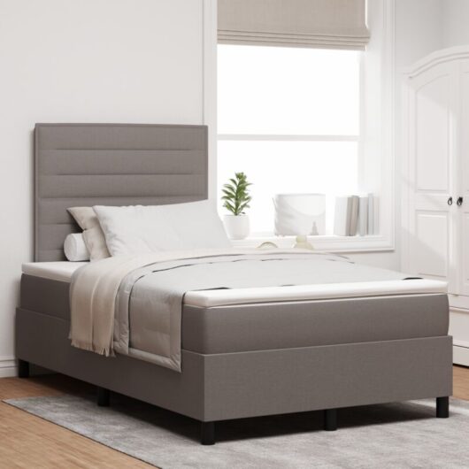vidaXL Box Spring Bed with Mattress & LED in Taupe, 120 x 190 cm Fabric