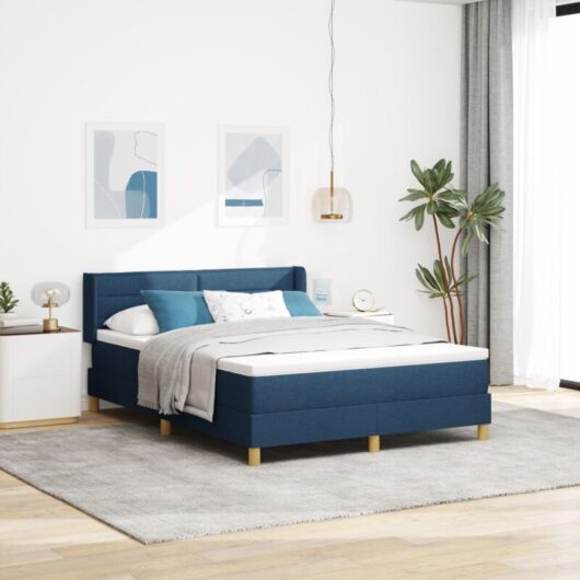 vidaXL Box Spring Bed with Mattress in Blue, 160 x 200 cm, Fabric