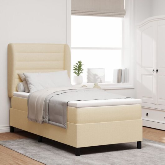 vidaXL Box Spring Bed with Mattress in Cream, 100x200 cm, Fabric
