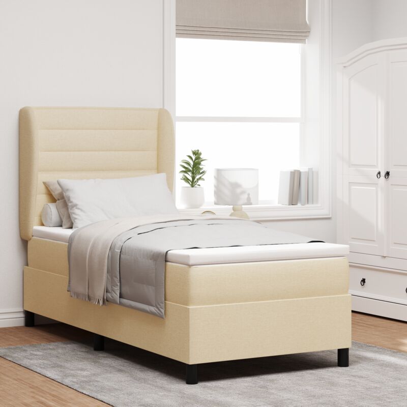 vidaXL Box Spring Bed with Mattress in Cream, 100x200 cm, Fabric