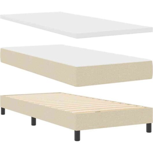 vidaXL Box Spring Bed with Mattress in Cream, 90 x 200 cm, Fabric
