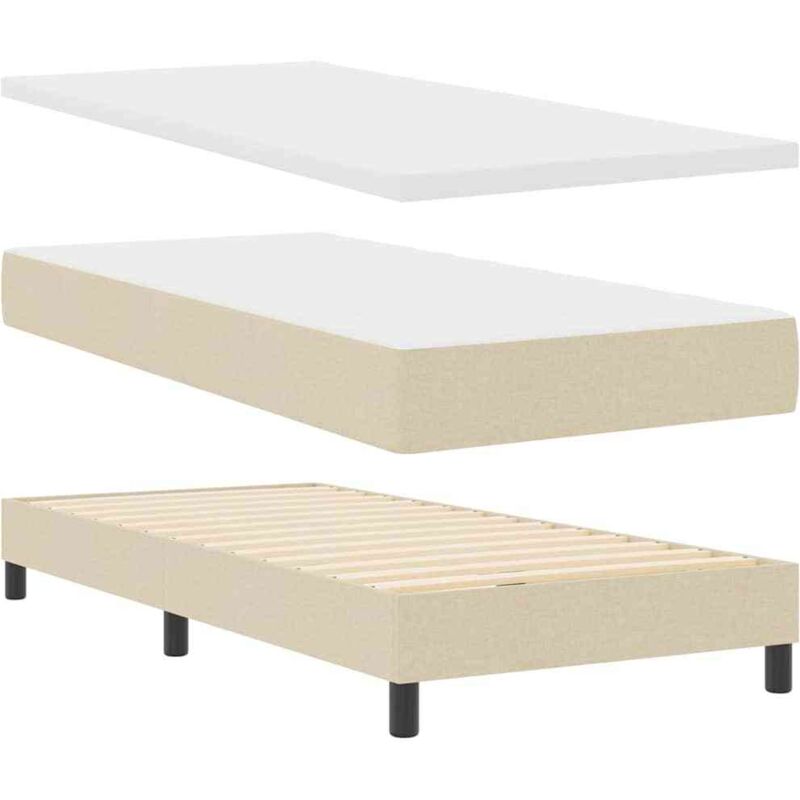 vidaXL Box Spring Bed with Mattress in Cream, 90 x 200 cm, Fabric