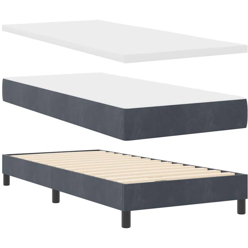 vidaXL Box Spring Bed with Mattress in Dark Grey, 100x200 cm, Velvet