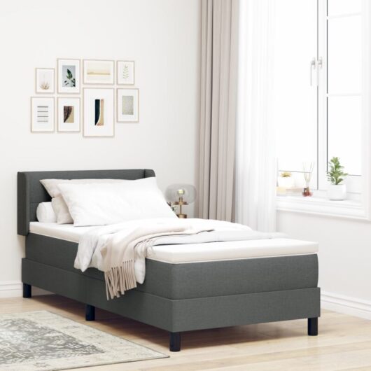 vidaXL Box Spring Bed with Mattress in Dark Grey 90x190 cm Fabric