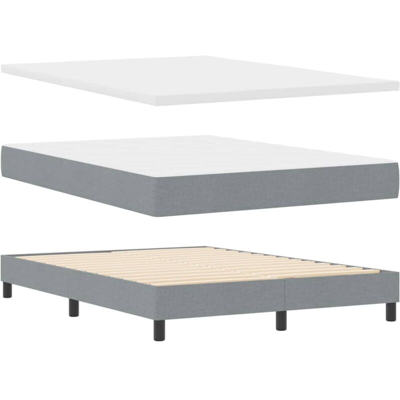 vidaXL Box Spring Bed with Mattress in Light Grey, 140 x 190 cm Fabric