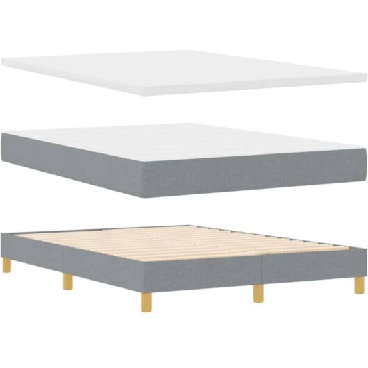 vidaXL Box Spring Bed with Mattress in Light Grey, 140 x 200 cm Fabric