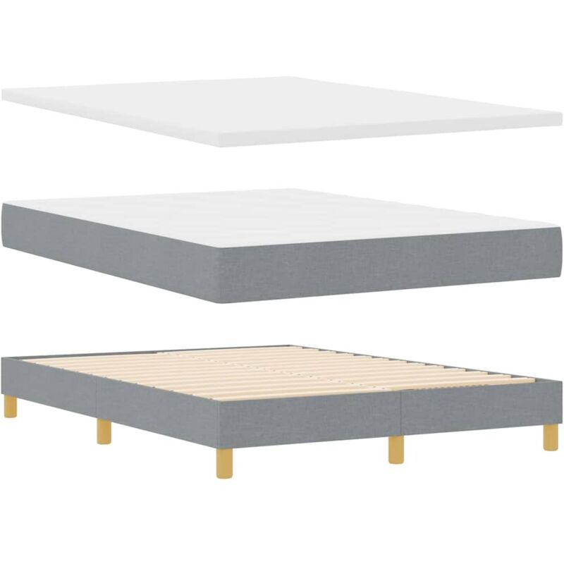 vidaXL Box Spring Bed with Mattress in Light Grey, 140x190 cm, Fabric.