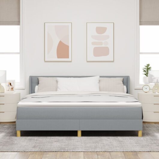 vidaXL Box Spring Bed with Mattress in Light Grey, 180 x 200 cm, Fabric