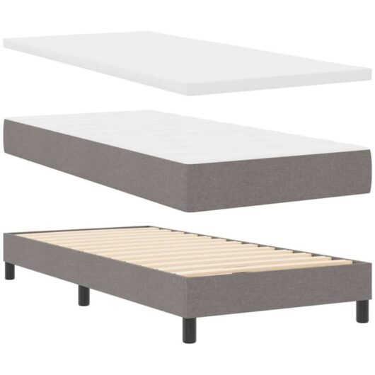 vidaXL Box Spring Bed with Mattress in Taupe, 90 x 200 cm Fabric