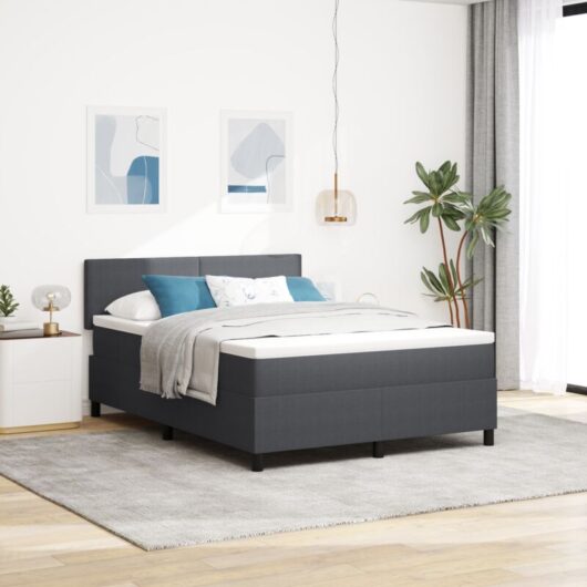 vidaXL Box Spring Bed with Mattress&LED Dark Grey 160x200 cm Corduroy Fabric