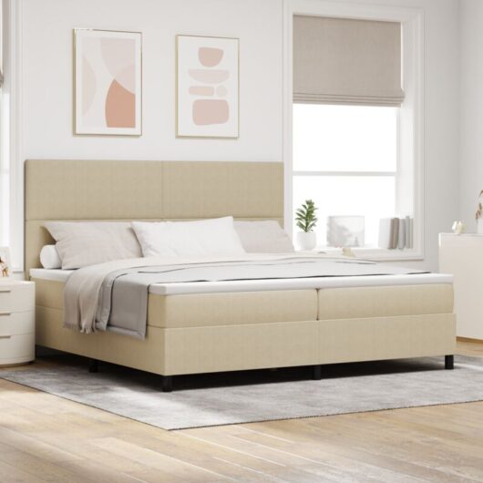 vidaXL Box Spring Bed with Mattress&LED Light Green Grey 200x200 cm Corduroy Fabric