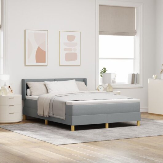 vidaXL Light Grey Box Spring Bed & Mattress 140x190 cm Fabric
